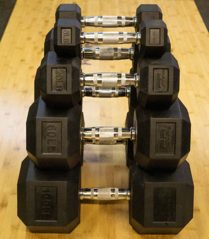 Rubber Hex Dumbbell Set 5-100 LB